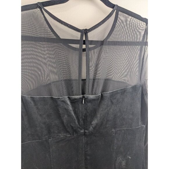 Farah Naz Black Velvet & Mesh Long Sleeve Gown Size 14 Keyhole Back Sheer Top Sl - Picture 8 of 8